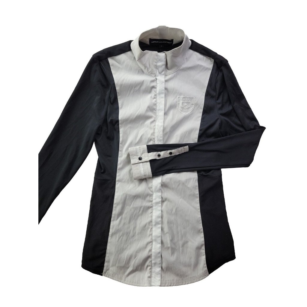 Asmar Equestrian Women S Black Gray Show Shirt Full Zip Horse Riding Vented LS